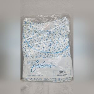 Vintage Sears‎ Ruffle Collar Nightgown NEW Blue Floral Size XL 38-40